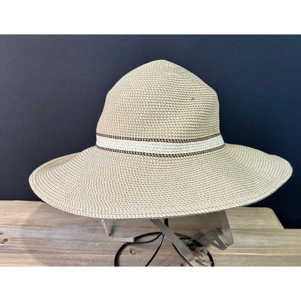 Solar Escape Sun Hat Wide Brim Adjustable Strap Womens OS Tan Excellent